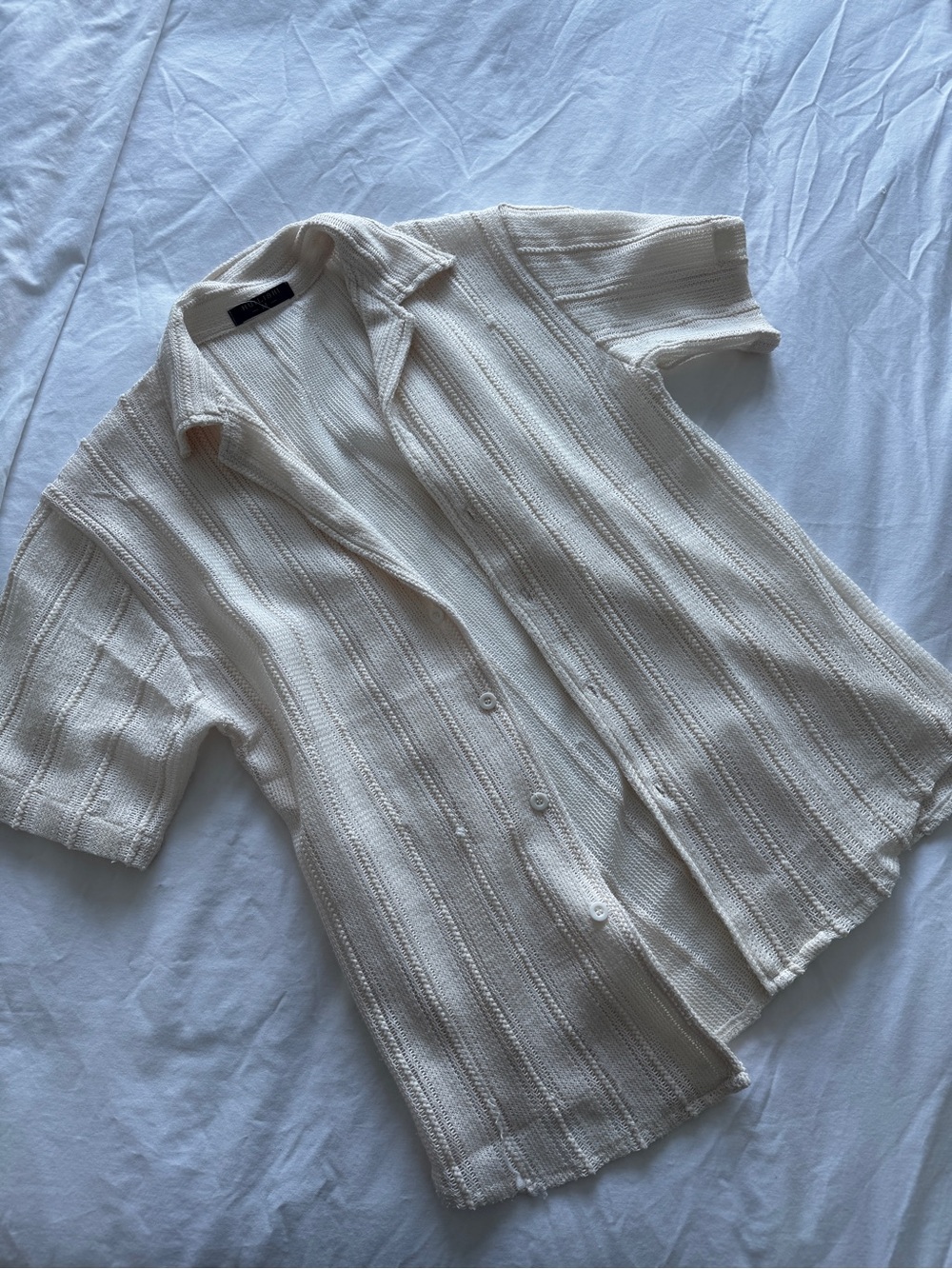Lightweight Cream Knit Button-Up Shirt